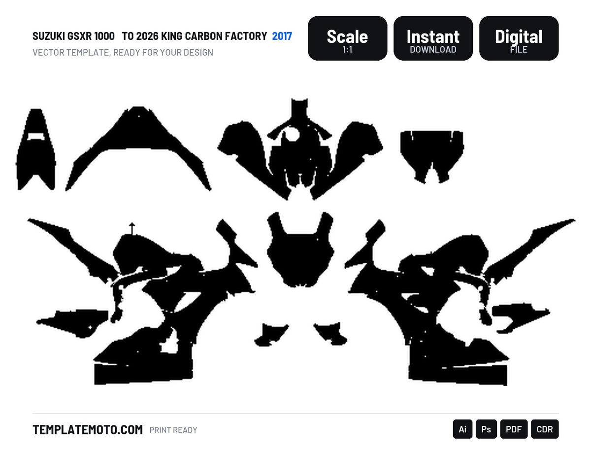 SUZUKI GSXR 1000 2017 TO 2026 KING CARBON FACTORY Graphics Template Vector, scale 1:1 vector file