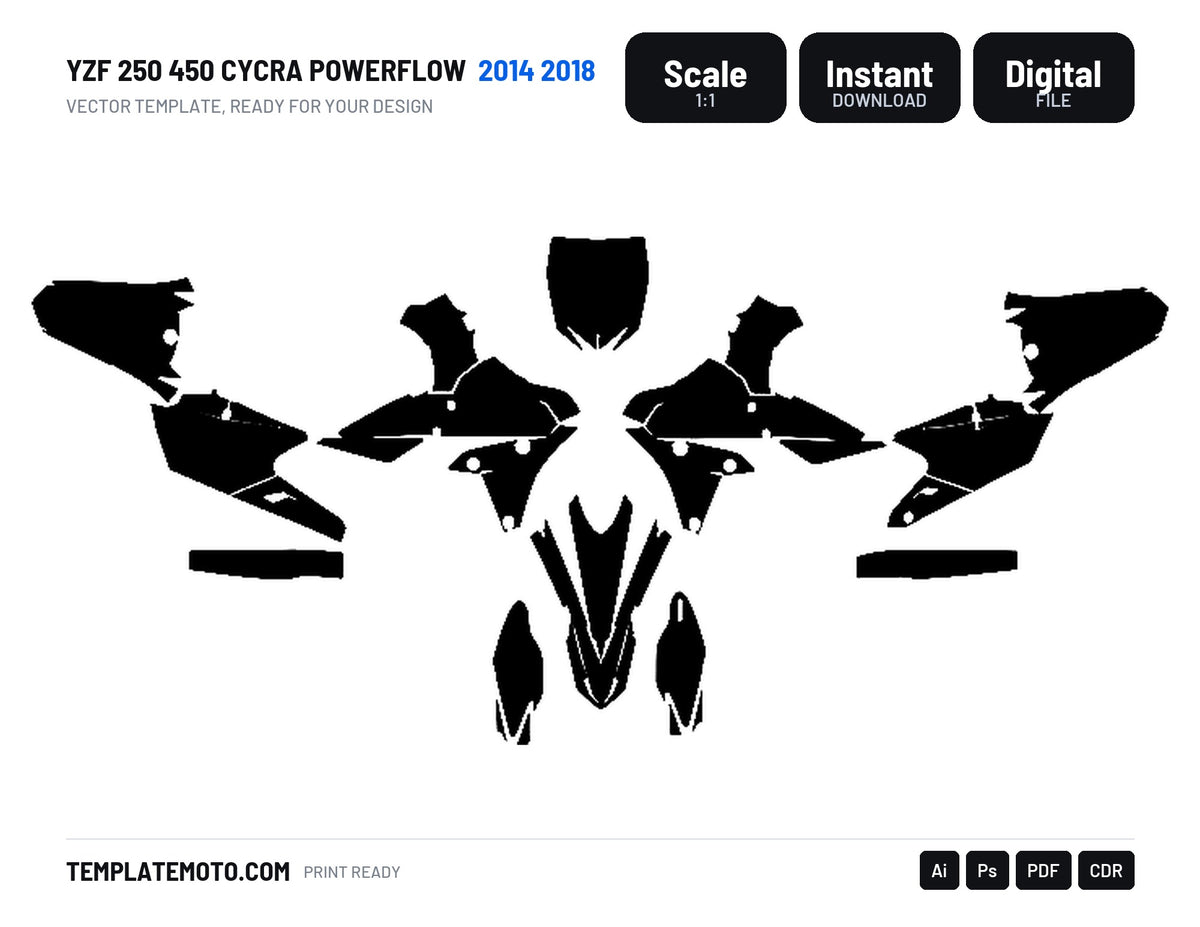 YZF 250 450 CYCRA POWERFLOW 2014 2018 Graphics Template Vector, scale 1:1 vector file