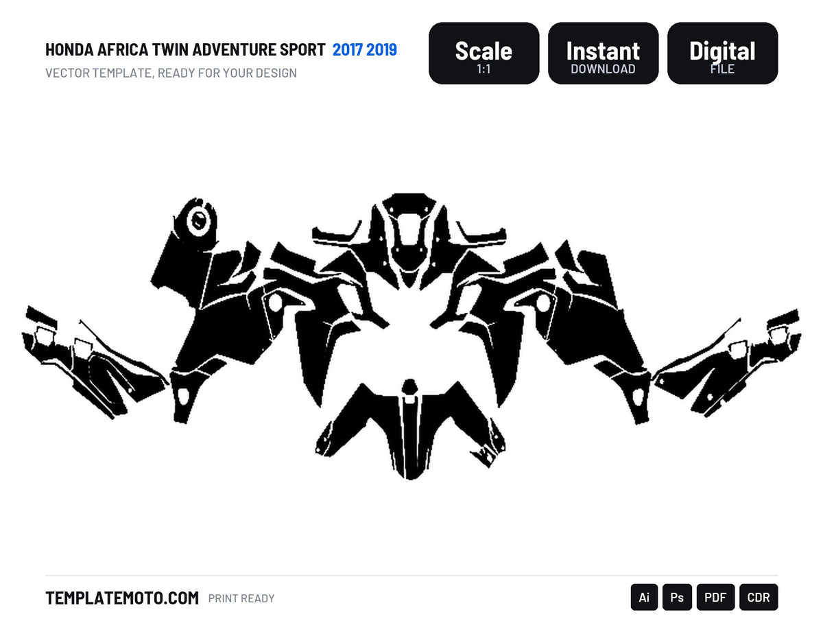HONDA AFRICA TWIN ADVENTURE SPORT 2017 2019 Graphics Template Vector, scale 1:1 vector file