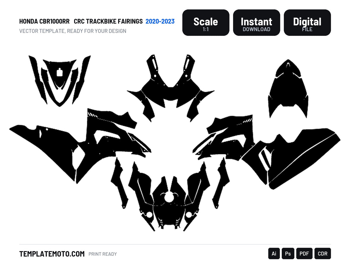 HONDA CBR1000RR 2020-2023 CRC TRACKBIKE FAIRINGS Graphics Template Vector, scale 1:1 vector file