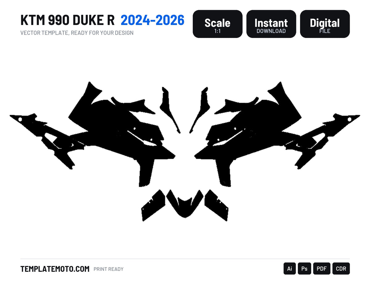 KTM 990 DUKE R 2024-2026 Graphics Template Vector, scale 1:1 vector file