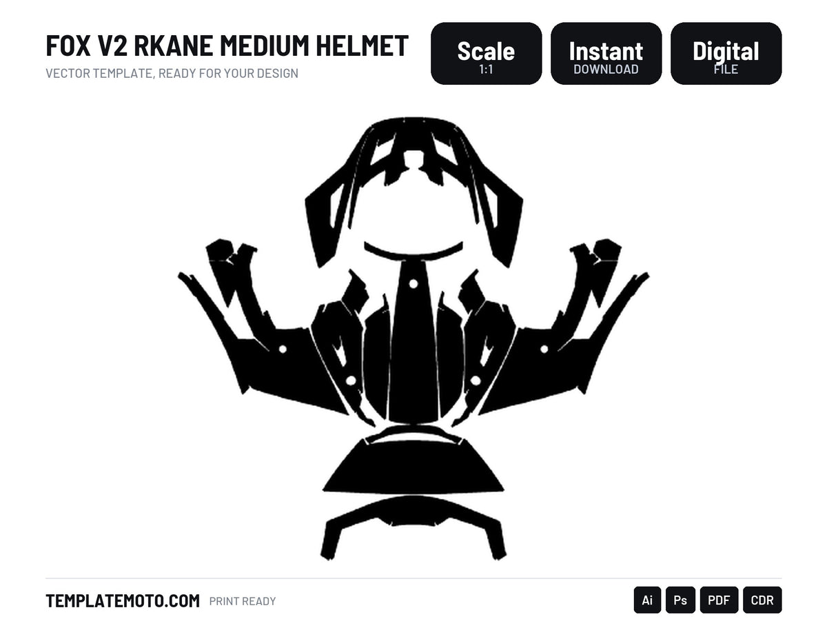 FOX V2 RKANE MEDIUM HELMET Graphics Template Vector, scale 1:1 vector file