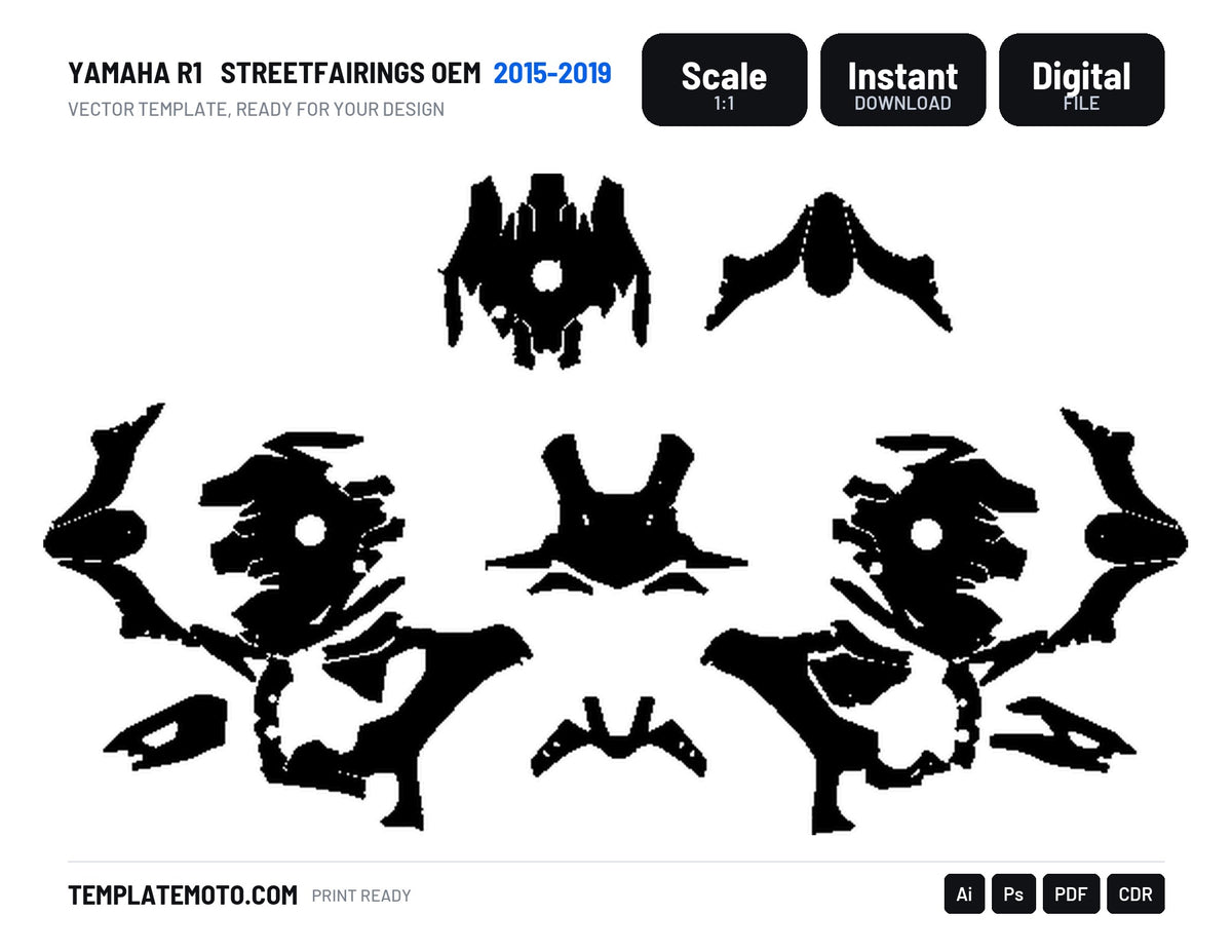 YAMAHA R1 2015-2019 STREETFAIRINGS OEM Graphics Template Vector, scale 1:1 vector file