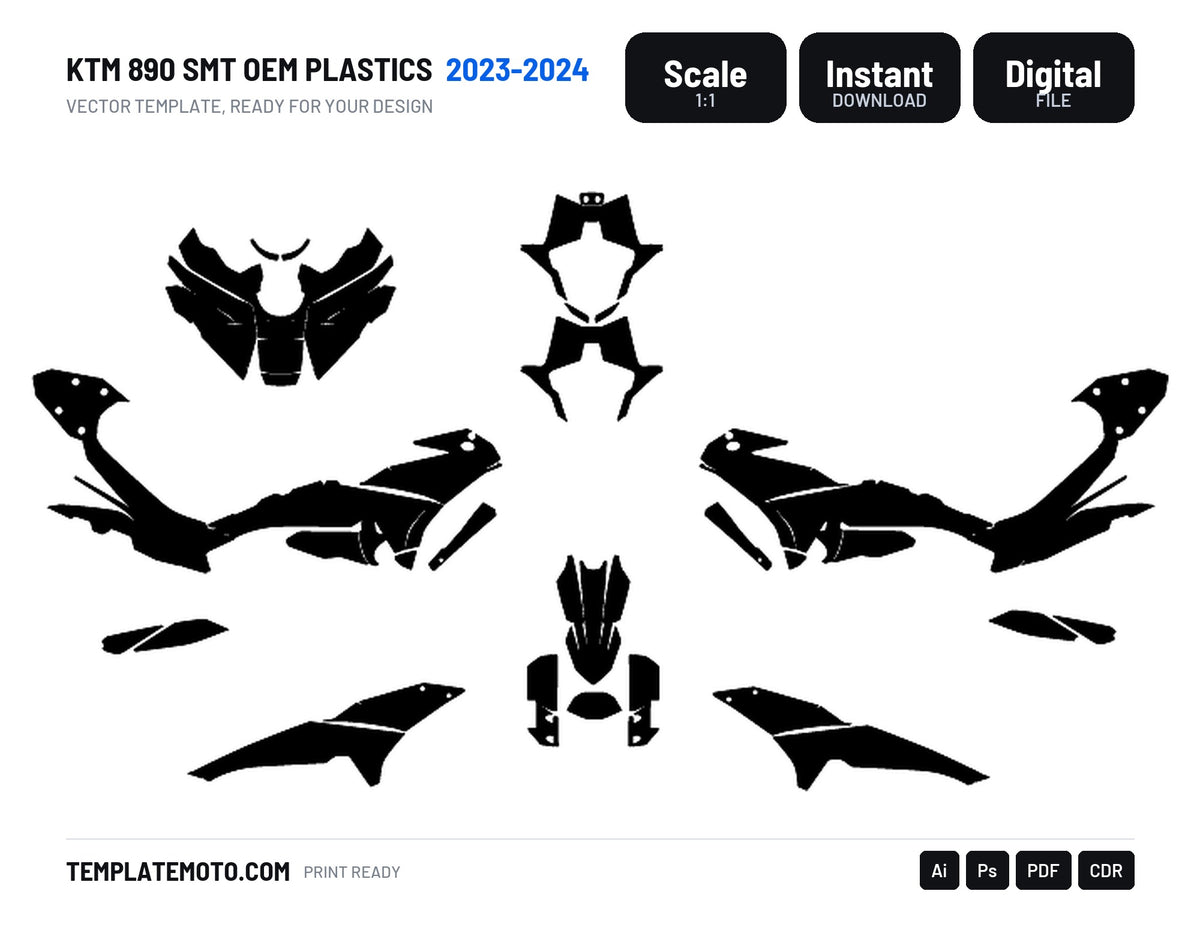 KTM 890 SMT 2023 2024 OEM PLASTICS Graphics Template Vector, scale 1:1 vector file