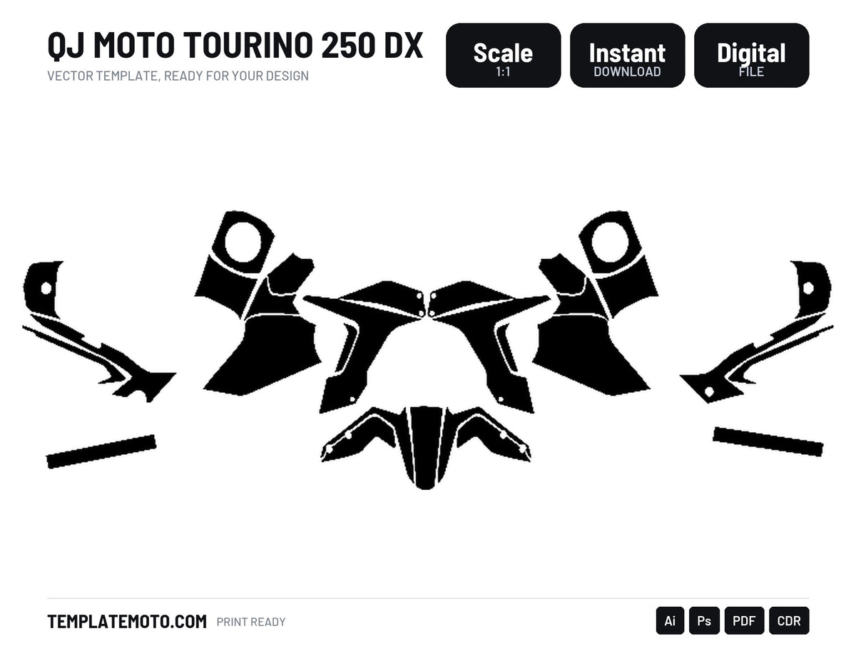 QJ MOTO TOURINO 250 DX Graphics Template Vector, scale 1:1 vector file