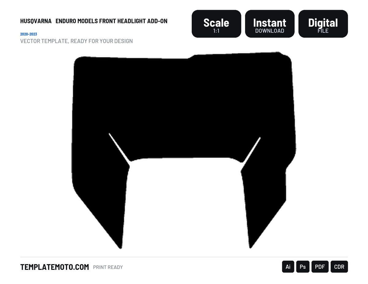 HUSQVARNA 2020-2023 ENDURO MODELS FRONT HEADLIGHT ADD-ON Graphics Template Vector, scale 1:1 vector file