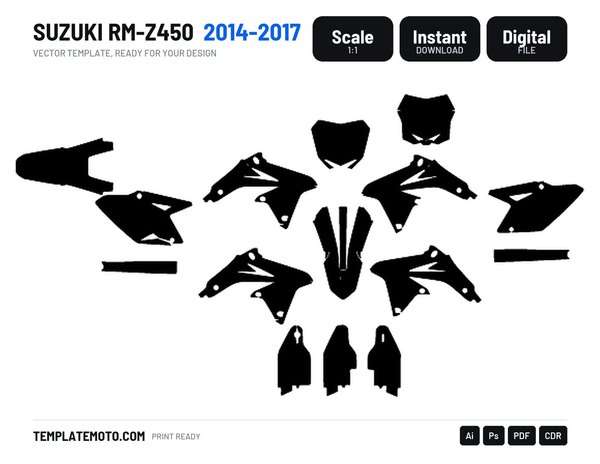 SUZUKI RM-Z450 2014 2015 2016 2017 Graphics Template Vector, scale 1:1 vector file
