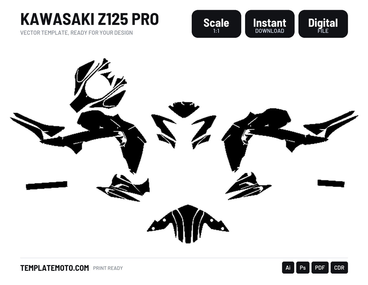 KAWASAKI Z125 PRO Graphics Template Vector, scale 1:1 vector file