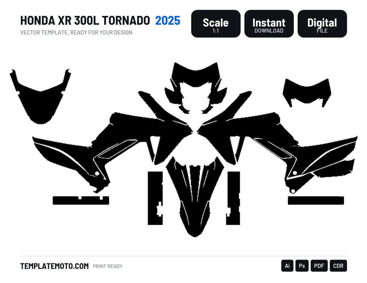 HONDA XR 300L TORNADO 2025 Graphics Template Vector, scale 1:1 vector file