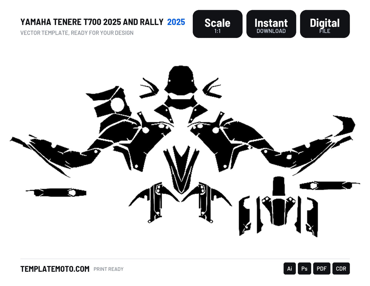 YAMAHA TENERE T700 2025 AND RALLY 2025 Graphics Template Vector, scale 1:1 vector file