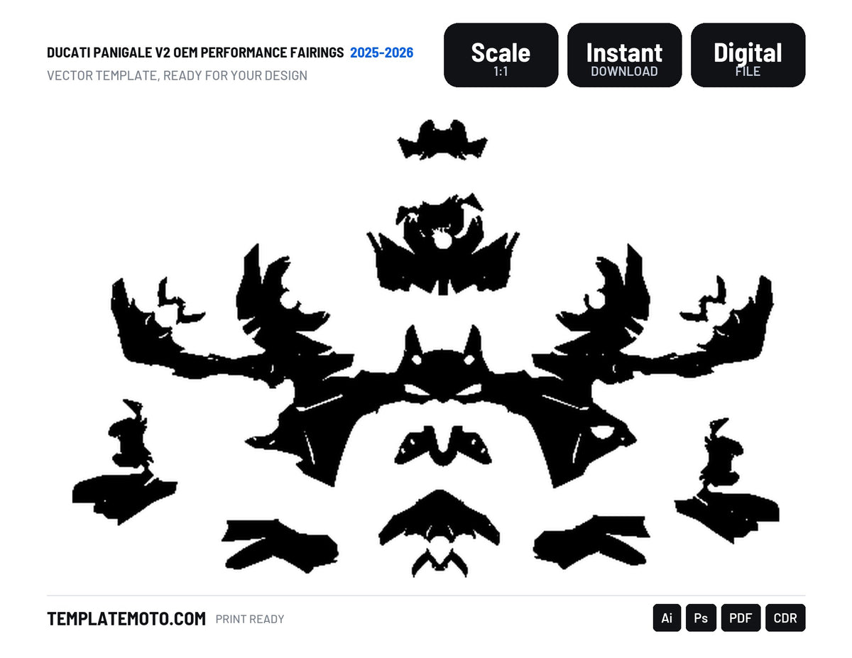 DUCATI PANIGALE V2 OEM PERFORMANCE FAIRINGS 2025 2026 Graphics Template Vector, scale 1:1 vector file