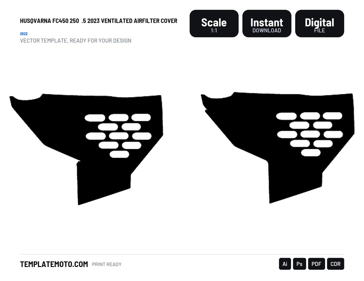 HUSQVARNA FC450 250 2022.5 2023 VENTILATED AIRFILTER COVER Graphics Template Vector, scale 1:1 vector file