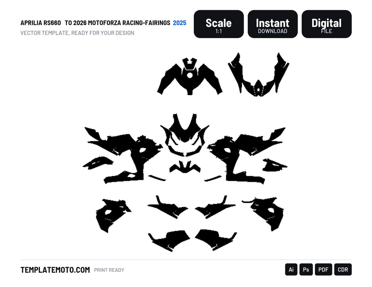 APRILIA RS660 2025 TO 2026 MOTOFORZA RACING-FAIRINGS Graphics Template Vector, scale 1:1 vector file