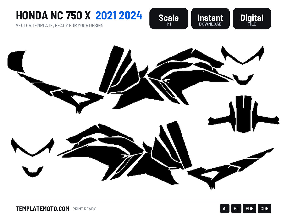 HONDA NC 750 X 2021 2024 Graphics Template Vector, scale 1:1 vector file
