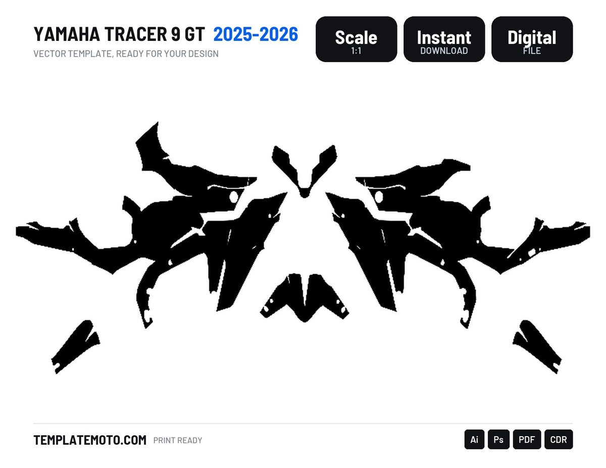 YAMAHA TRACER 9 GT 2025 2026 Graphics Template Vector, scale 1:1 vector file