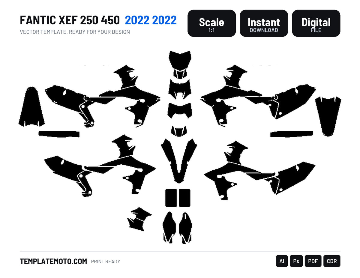 FANTIC XEF 250 450 2022 2022 Graphics Template Vector, scale 1:1 vector file
