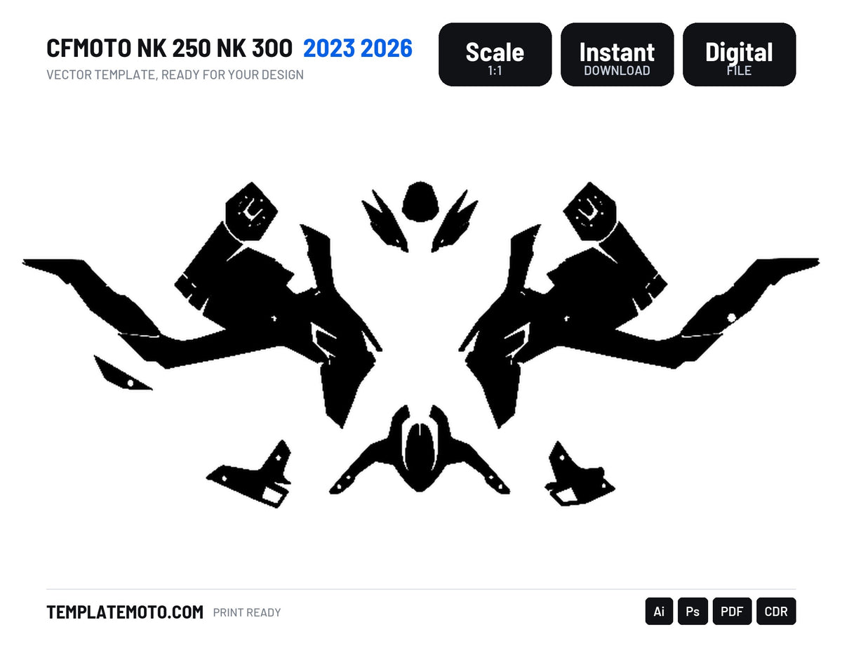 CFMOTO NK 250 NK 3OO 2023 2026 Graphics Template Vector, scale 1:1 vector file