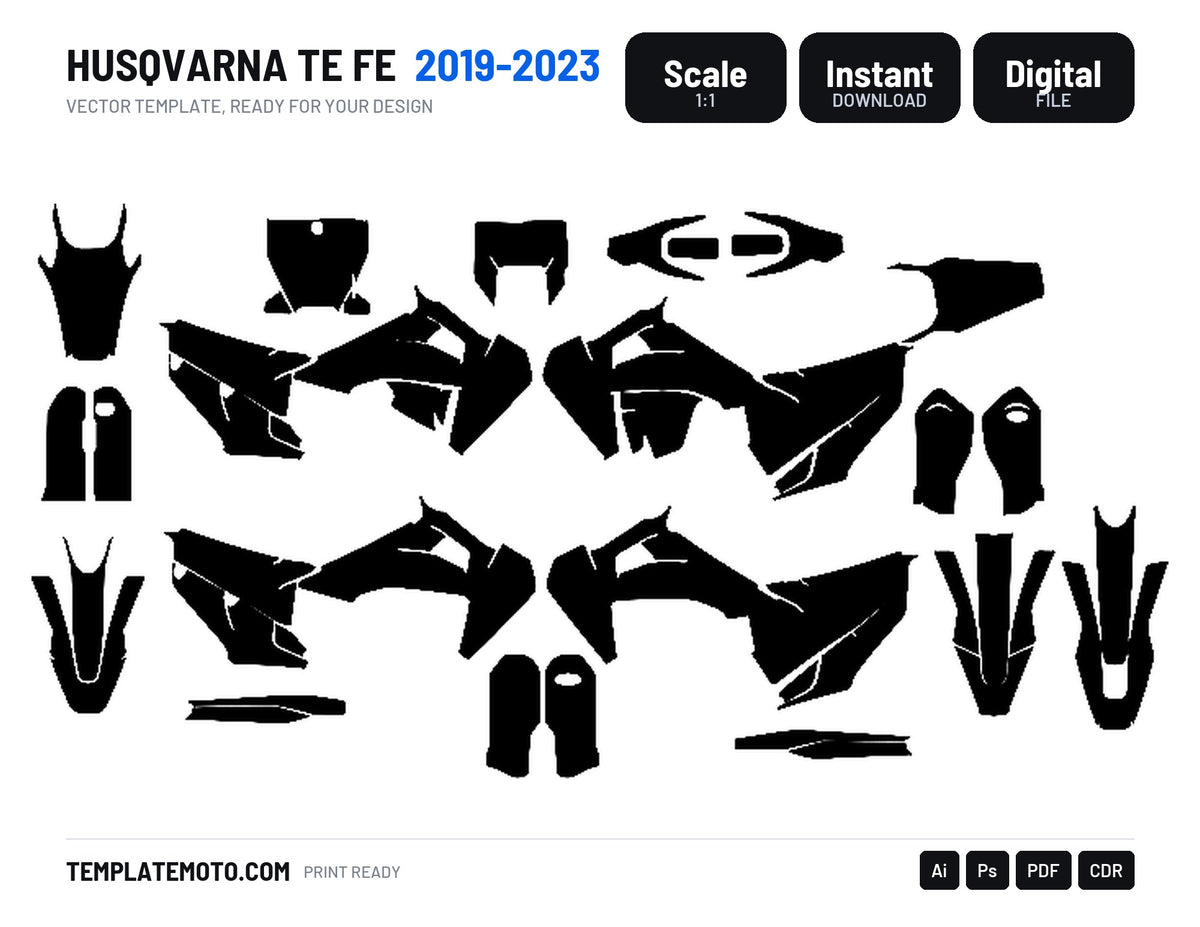 HUSQVARNA TE FE 2019-2023 Graphics Template Vector, scale 1:1 vector file
