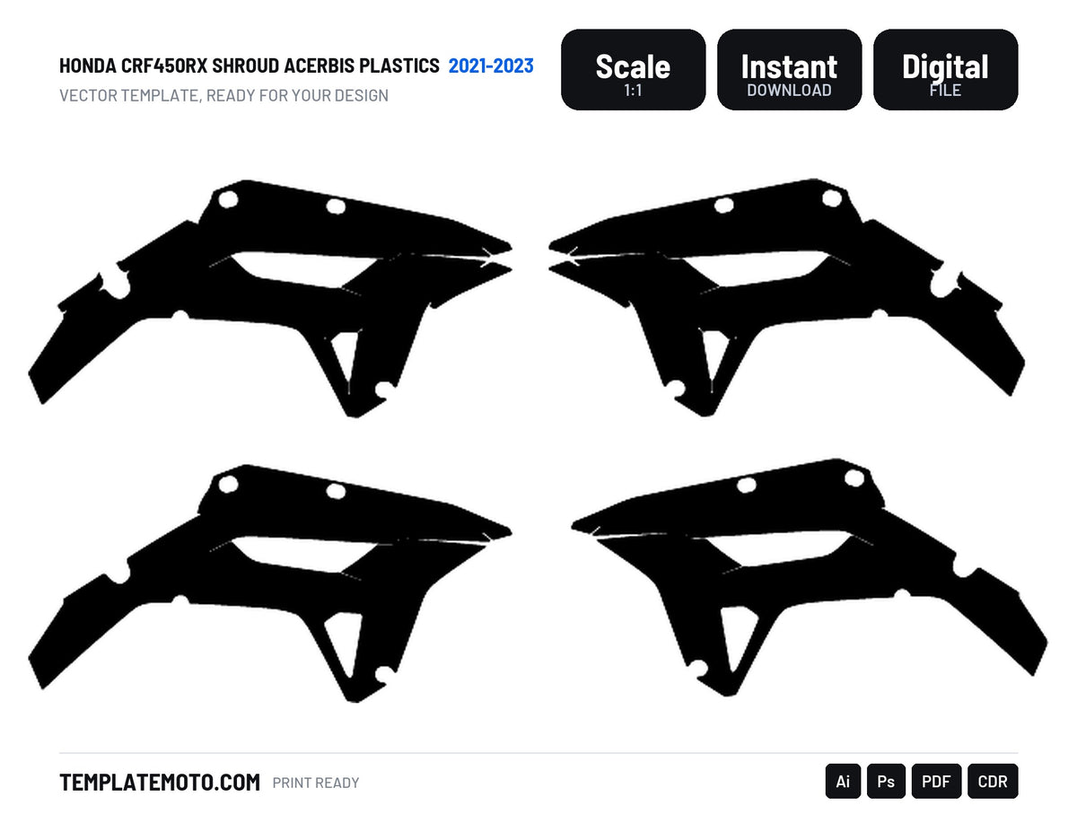 HONDA CRF450RX 2021 2022 2023 SHROUD ACERBIS PLASTICS Graphics Template Vector, scale 1:1 vector file