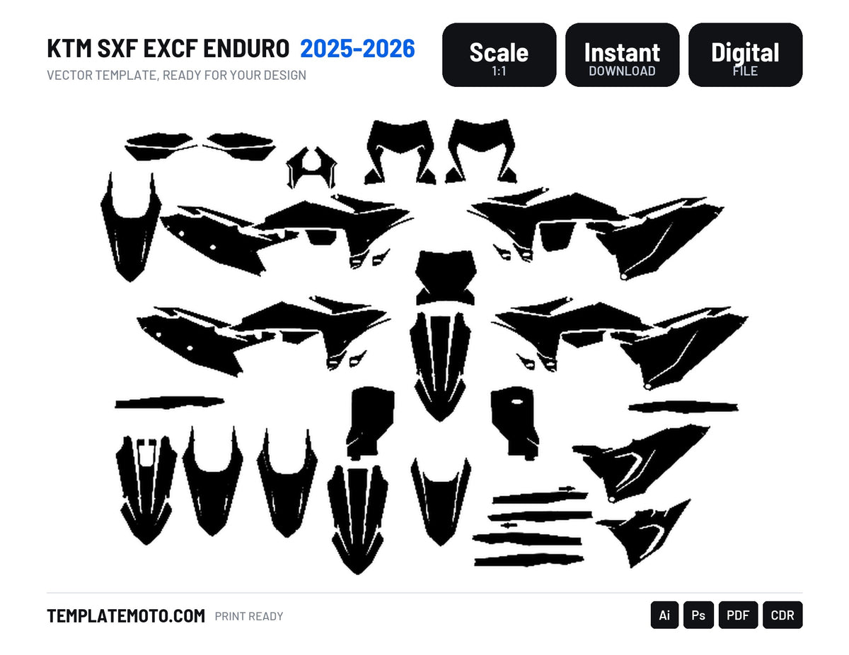 KTM SXF EXCF ENDURO 2025-2026 Graphics Template Vector, scale 1:1 vector file