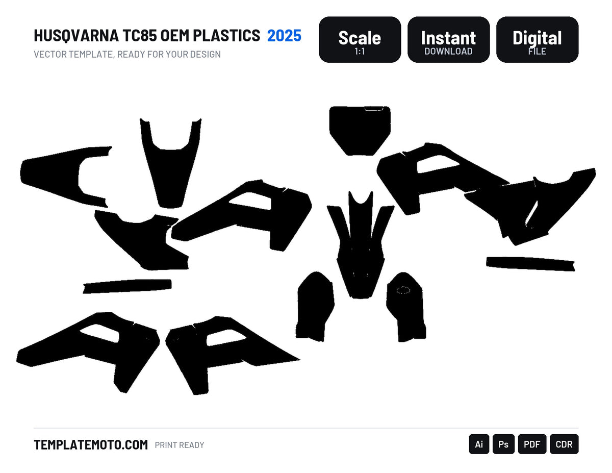 HUSQVARNA TC85 OEM PLASTICS 2025 Graphics Template Vector, scale 1:1 vector file