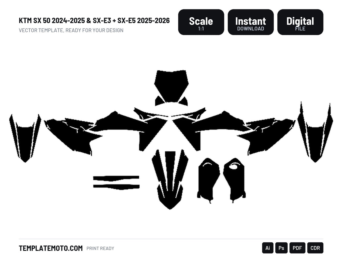 KTM SX 50 2024-2025 & SX-E3 + SX-E5 2025-2026 Graphics Template Vector, scale 1:1 vector file