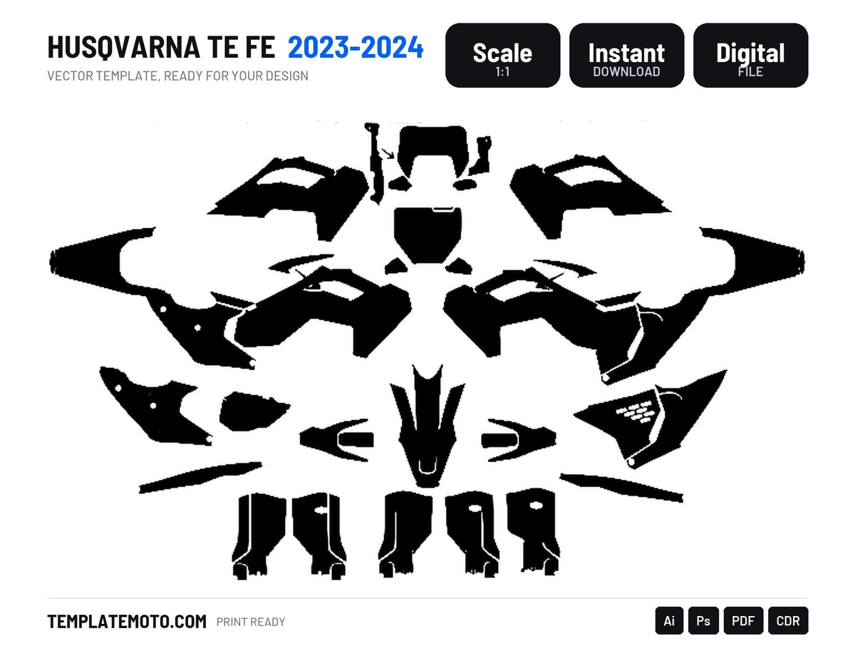 HUSQVARNA TE FE 2023-2024 Graphics Template Vector, scale 1:1 vector file