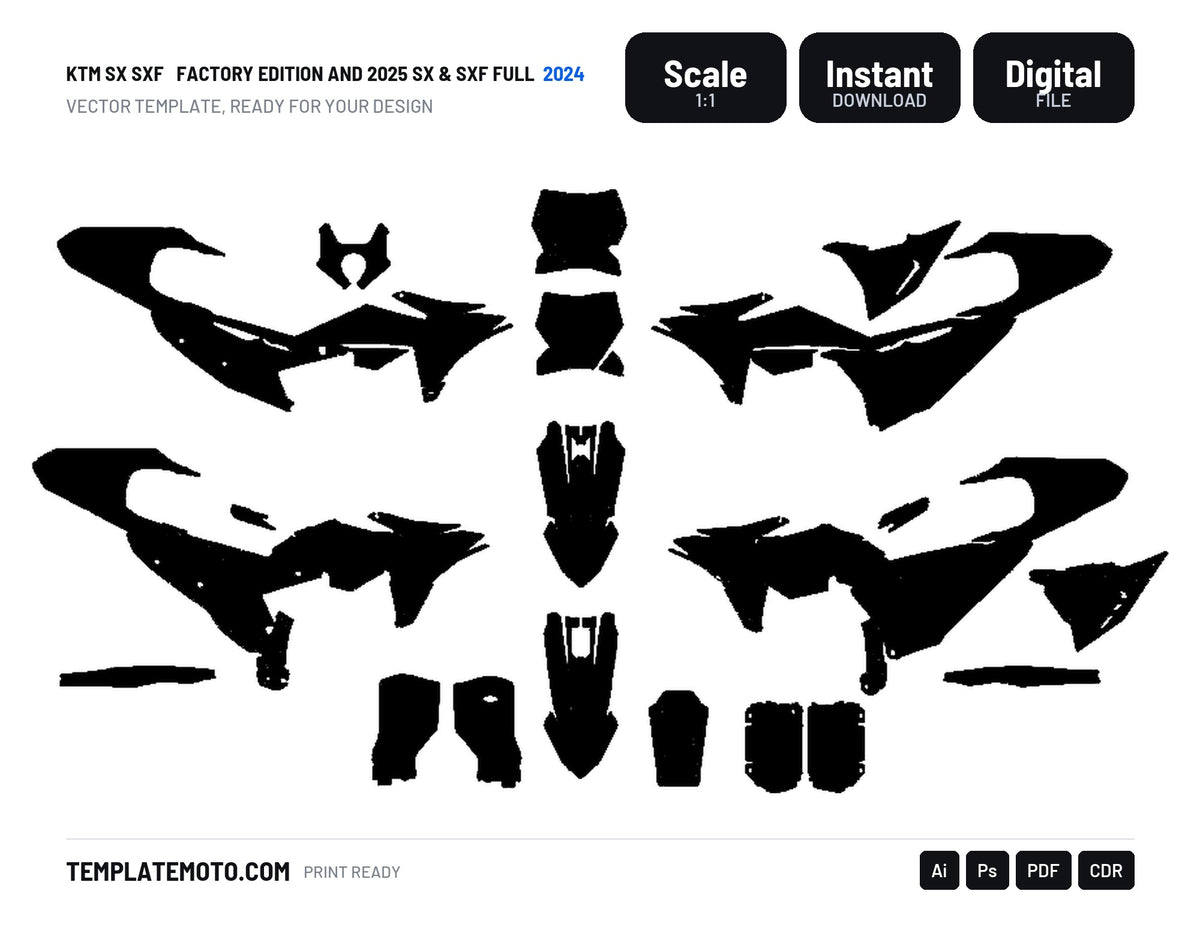 KTM SX SXF 2024 FACTORY EDITION AND 2025 SX & SXF FULL Graphics Template Vector, scale 1:1 vector file