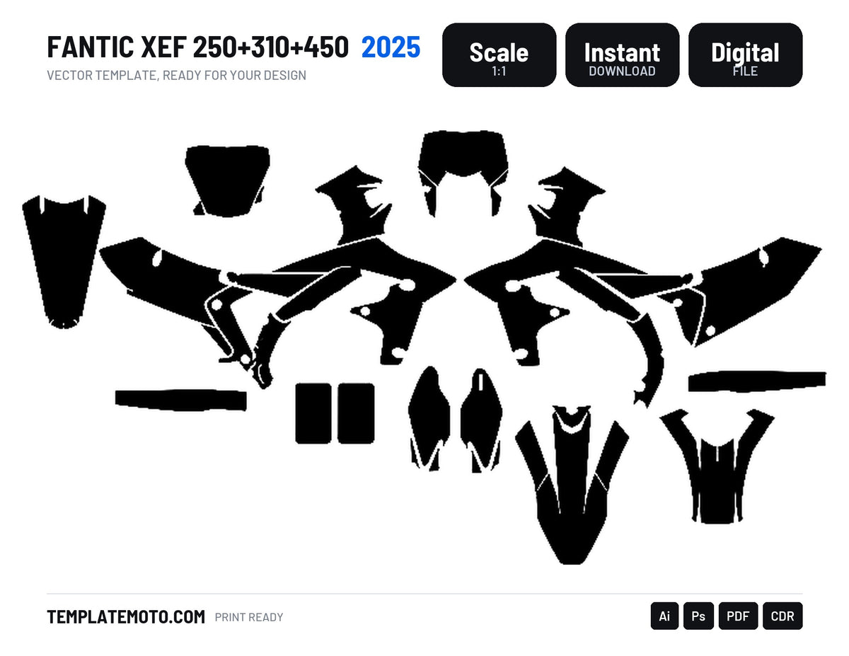 FANTIC XEF 250+310+450 2025 Graphics Template Vector, scale 1:1 vector file