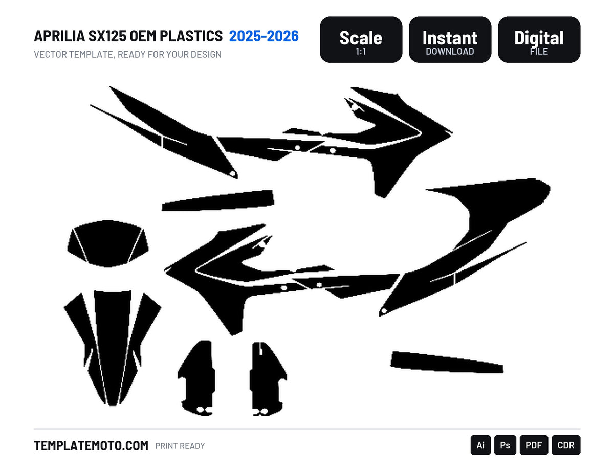APRILIA SX125 2025 2026 OEM PLASTICS Graphics Template Vector, scale 1:1 vector file