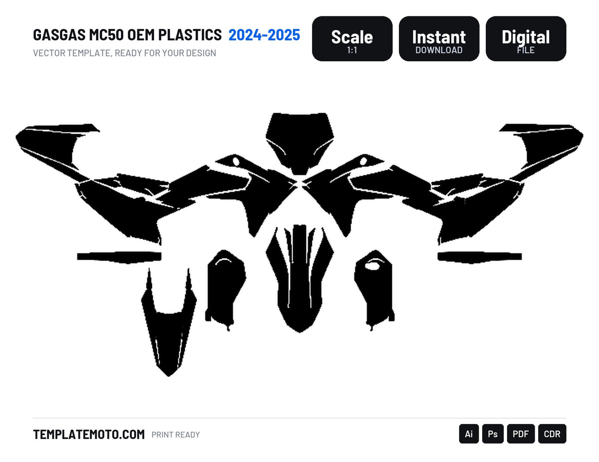 GASGAS MC50 2024 2025 OEM PLASTICS Graphics Template Vector, scale 1:1 vector file