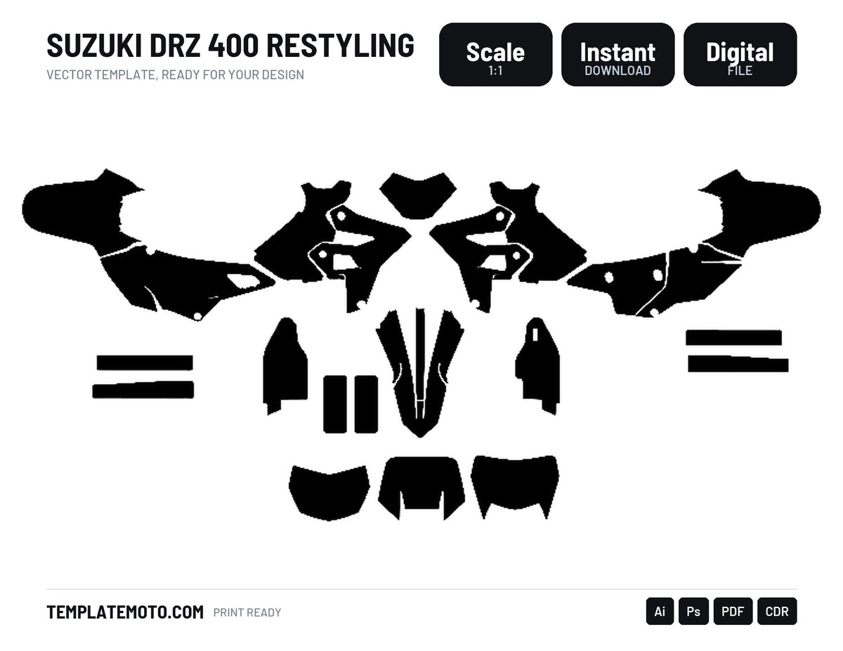 SUZUKI DRZ 400 RESTYLING Graphics Template Vector, scale 1:1 vector file