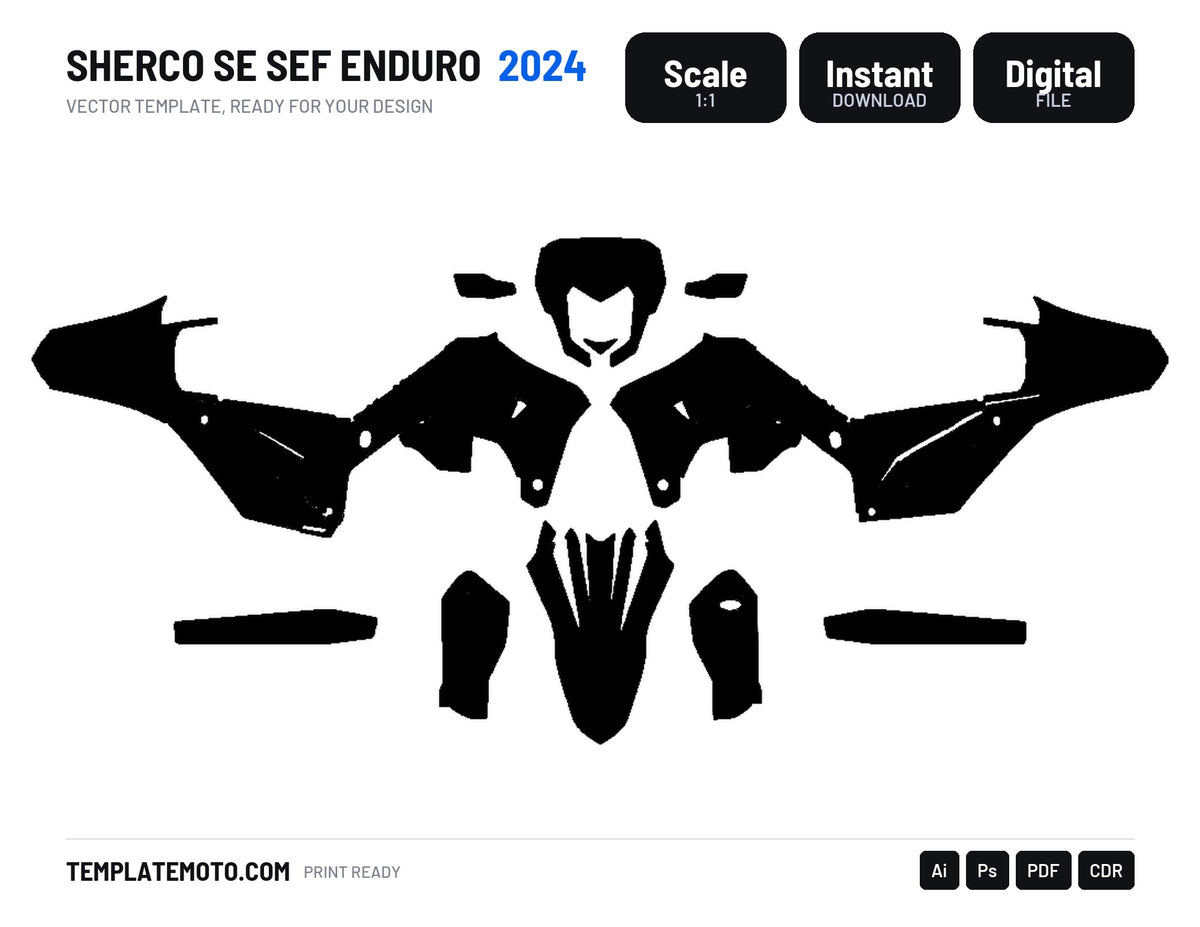 SHERCO SE SEF ENDURO 2024 Graphics Template Vector, scale 1:1 vector file