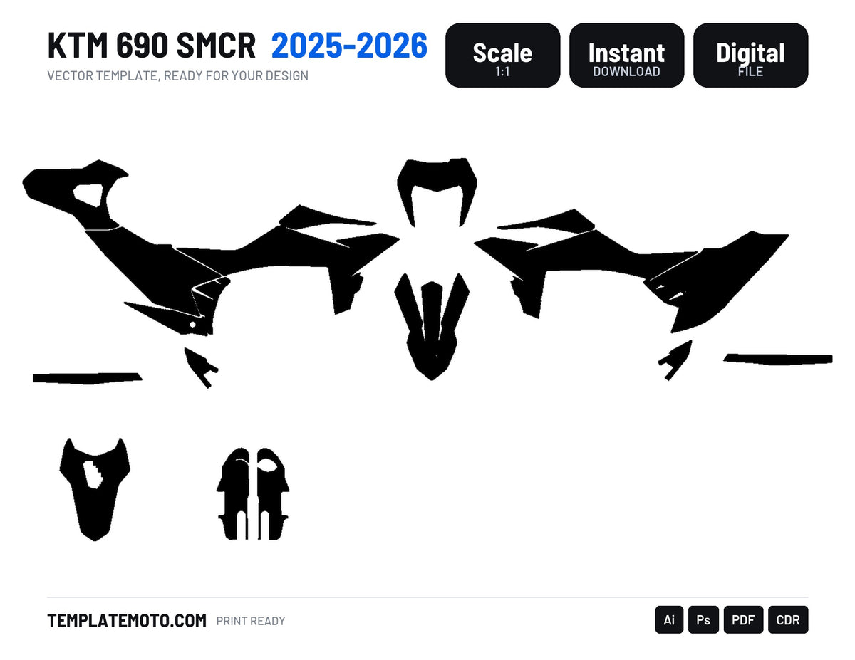 KTM 690 SMCR 2025 2026 Graphics Template Vector, scale 1:1 vector file