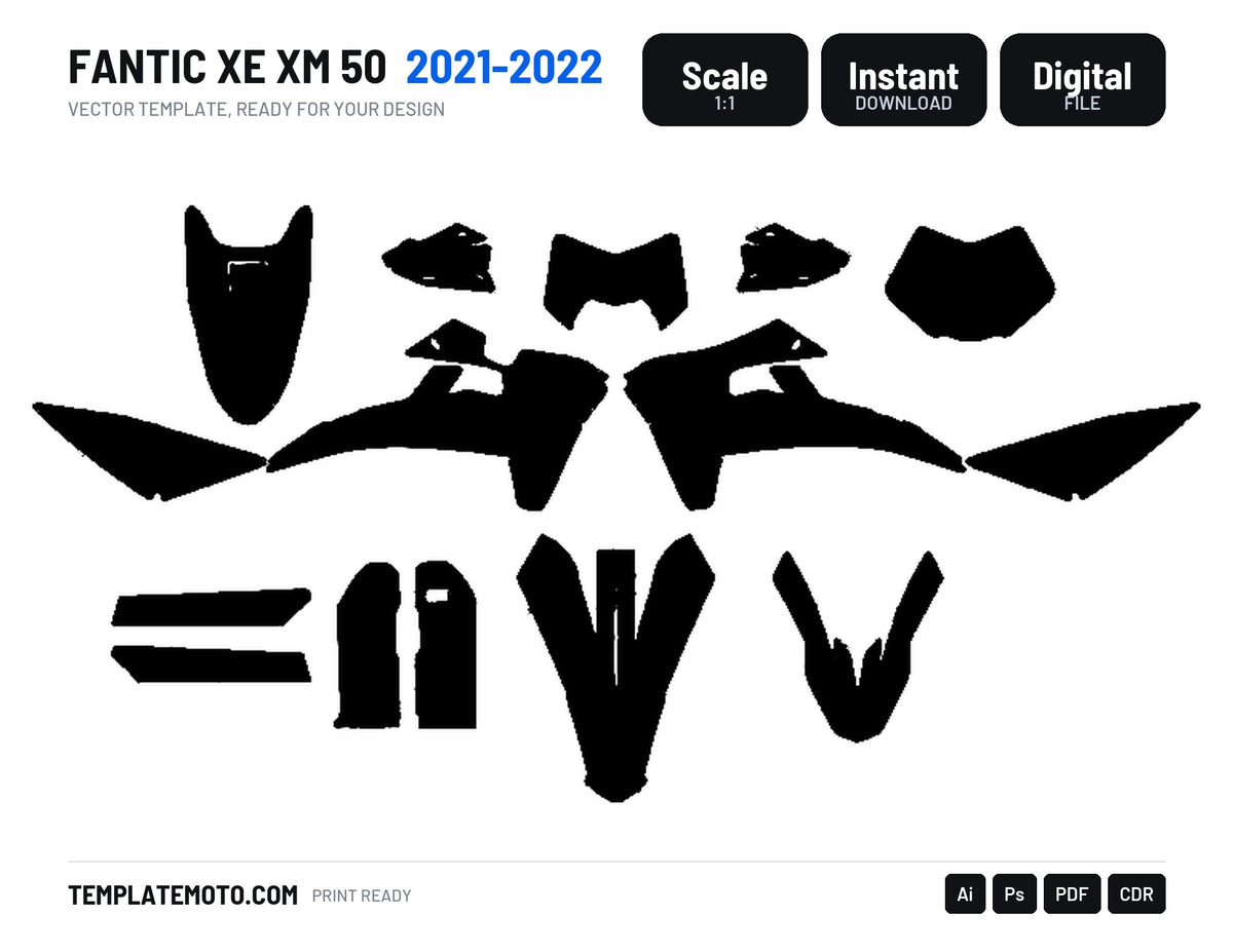 FANTIC XE XM 50 2021-2022 Graphics Template Vector, scale 1:1 vector file
