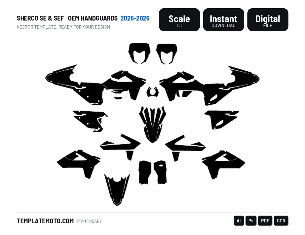 SHERCO SE & SEF 2025-2026 OEM HANDGUARDS Graphics Template Vector, scale 1:1 vector file