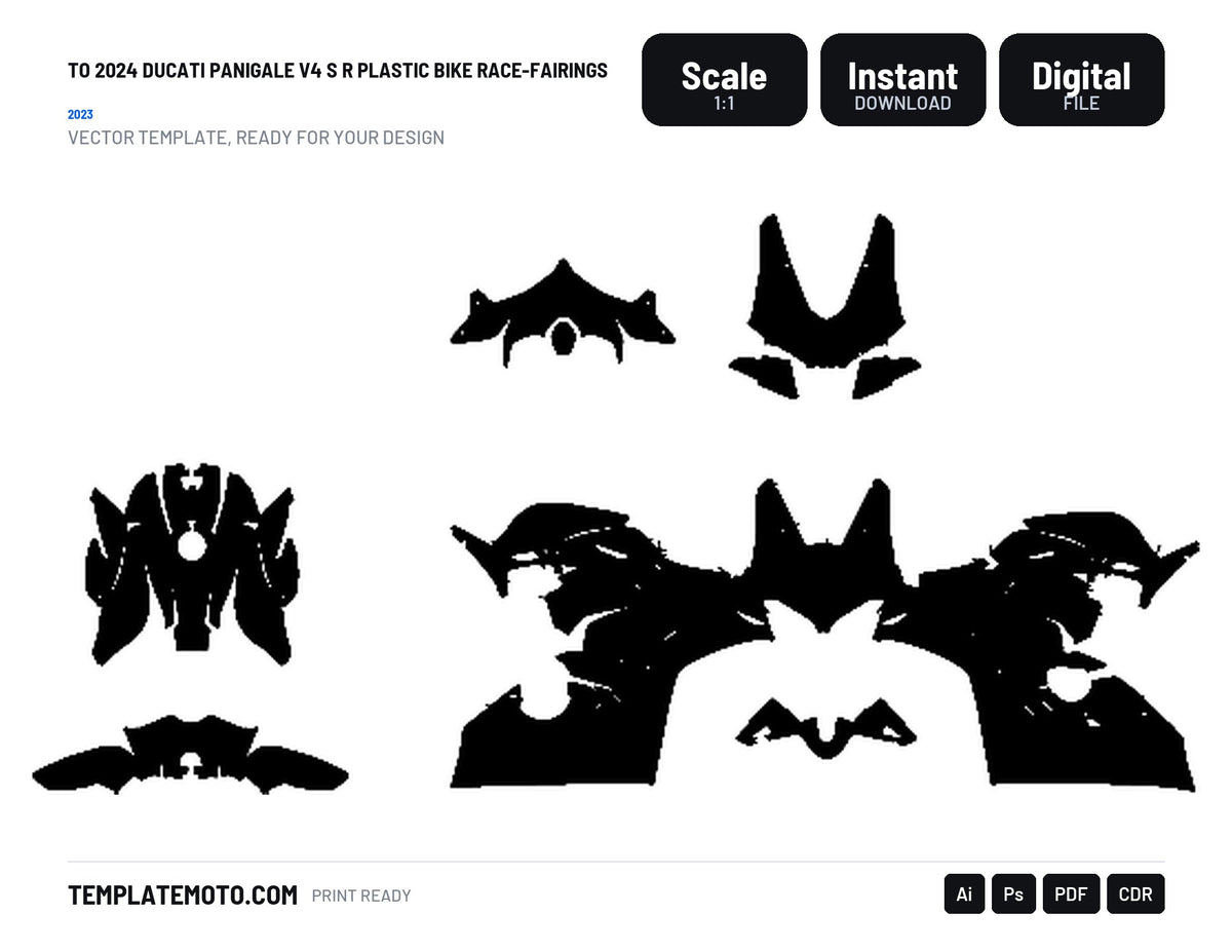 TO 2024 DUCATI PANIGALE V4 S R PLASTIC BIKE RACE-FAIRINGS 2023 Graphics Template Vector, scale 1:1 vector file