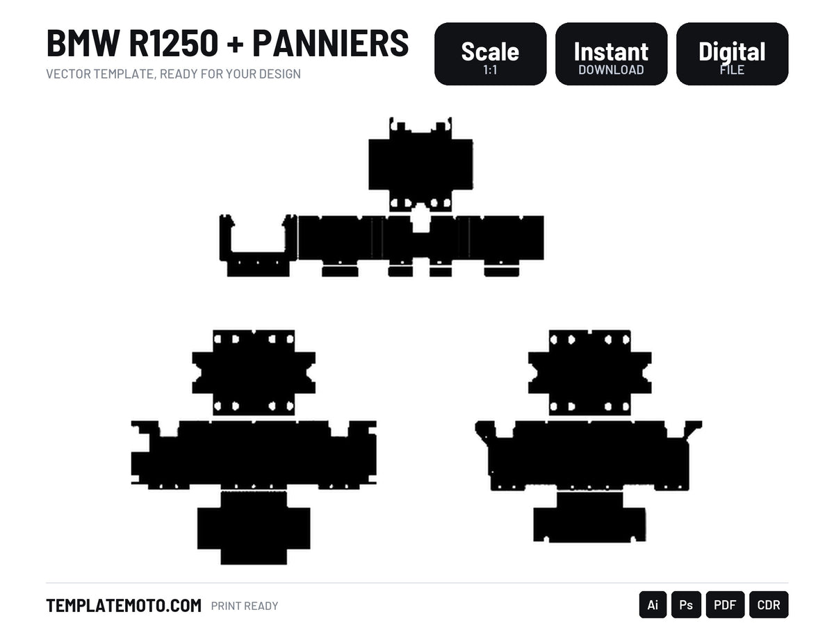 BMW R1250 + PANNIERS Graphics Template Vector, scale 1:1 vector file