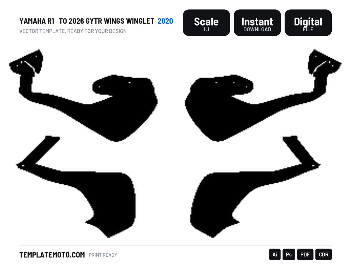 YAMAHA R1 2020 TO 2026 GYTR WINGS WINGLET Graphics Template Vector, scale 1:1 vector file