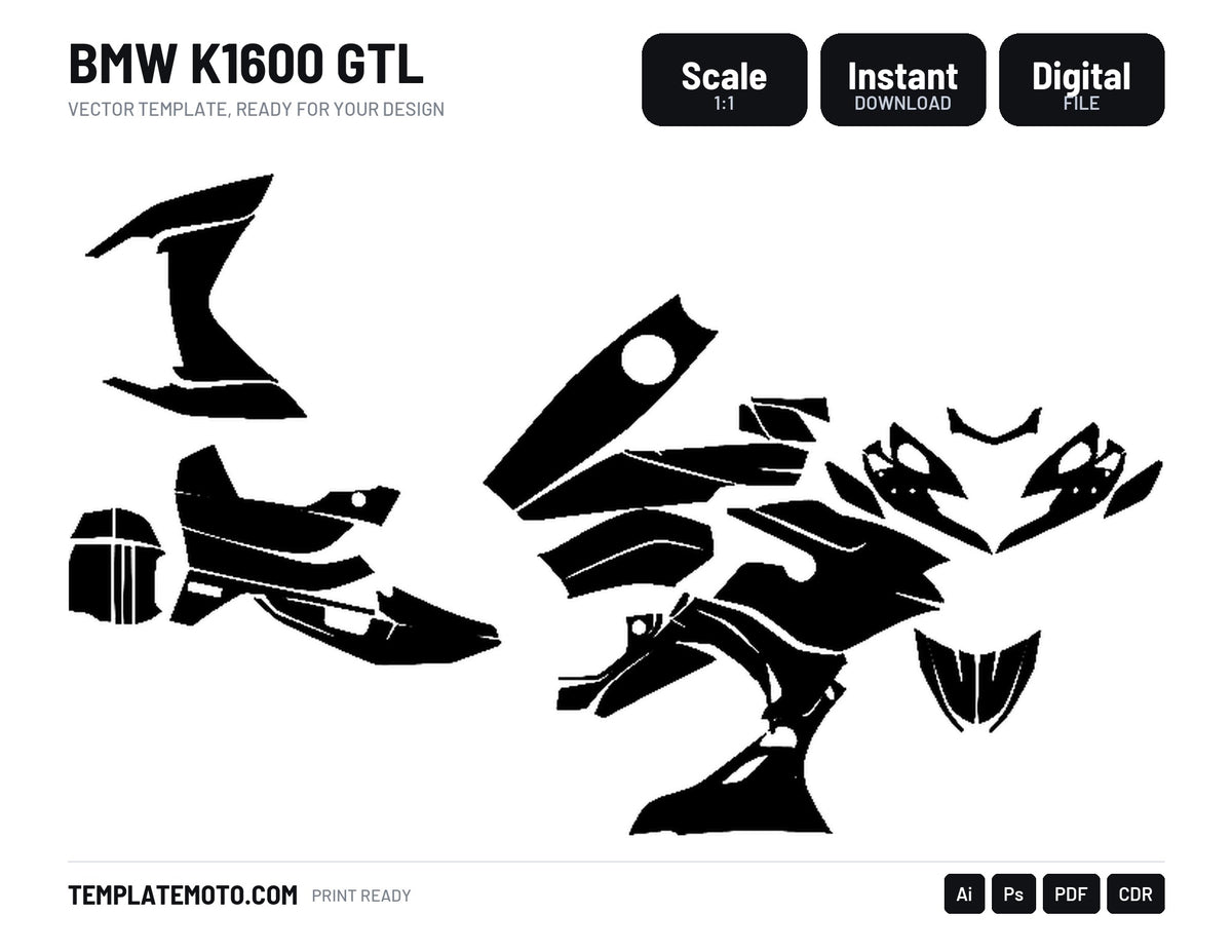 BMW K1600 GTL Graphics Template Vector, scale 1:1 vector file