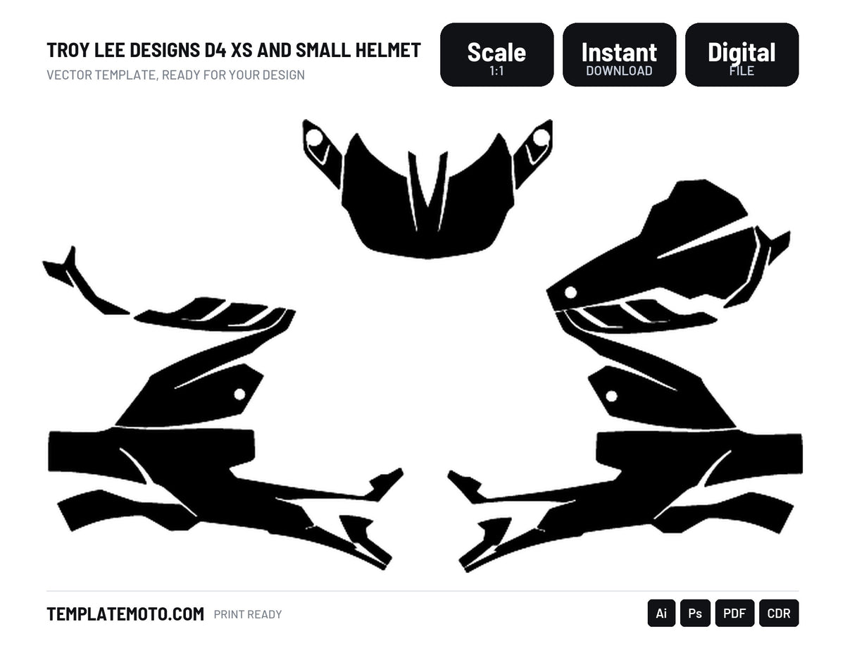 TROY LEE DESIGNS D4 XS AND SMALL HELMET Graphics Template Vector, scale 1:1 vector file