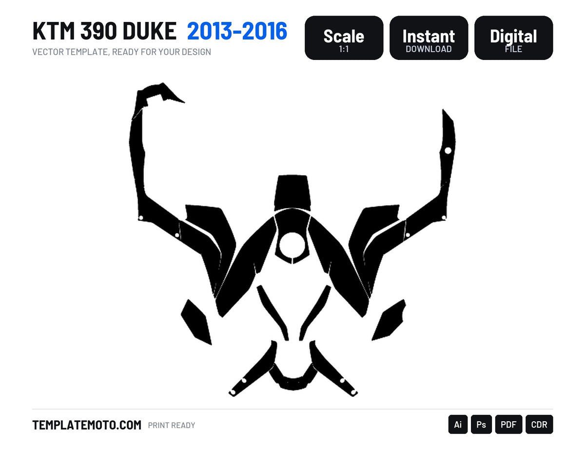 KTM 390 DUKE 2013-2016 Graphics Template Vector, scale 1:1 vector file