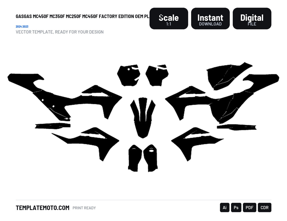 GASGAS MC450F MC350F MC250F 2024 2023 MC450F FACTORY EDITION OEM PLASTICS Graphics Template Vector, scale 1:1 vector file