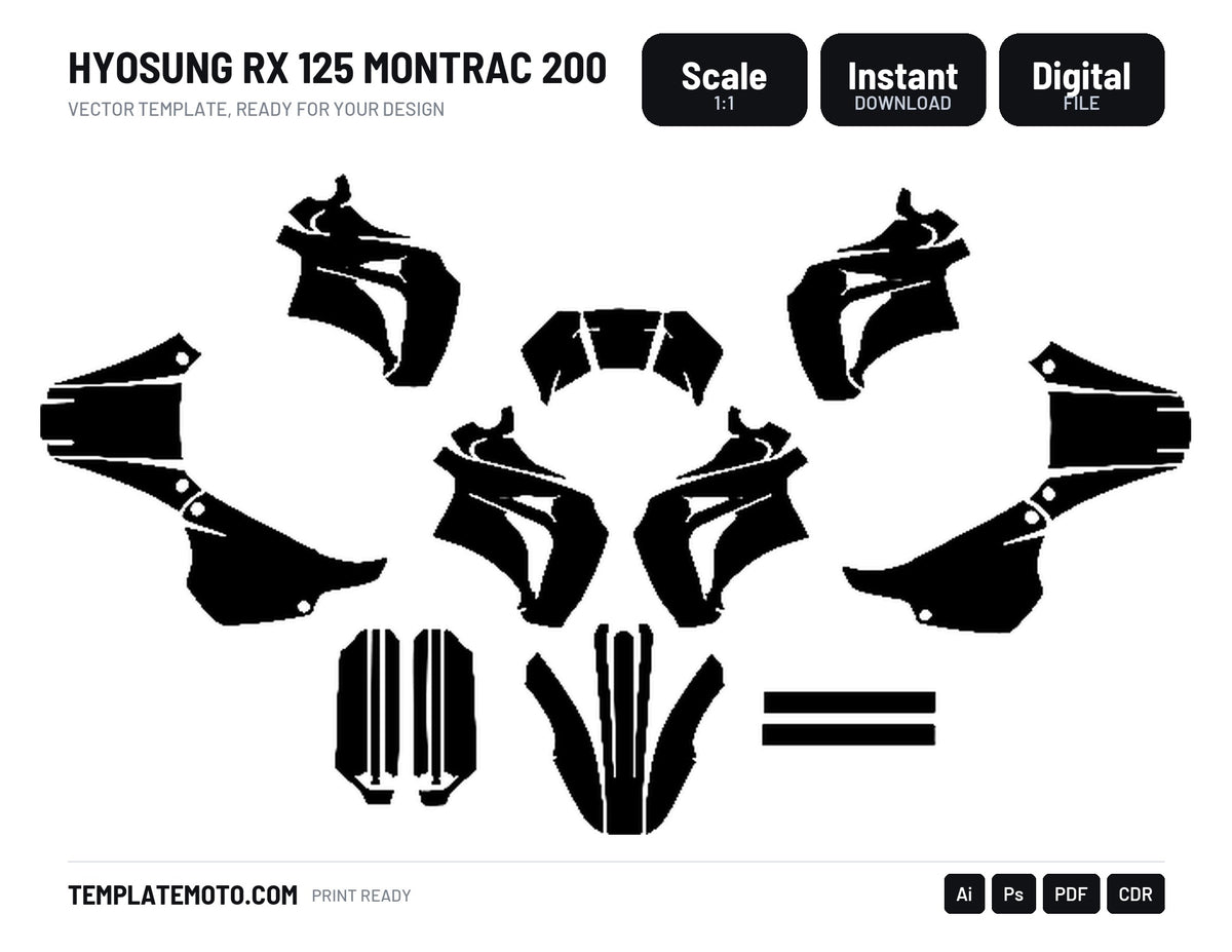 HYOSUNG RX 125 MONTRAC 200 Graphics Template Vector, scale 1:1 vector file
