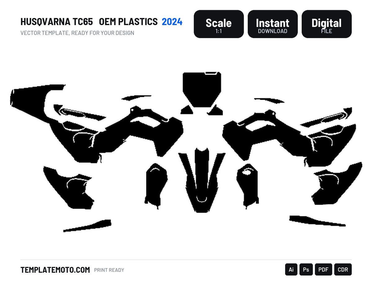 HUSQVARNA TC65 2024 OEM PLASTICS Graphics Template Vector, scale 1:1 vector file
