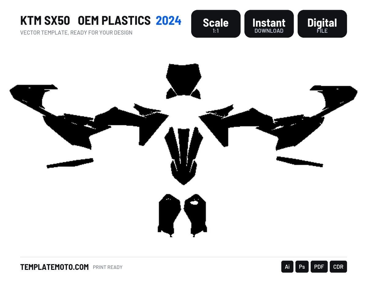 KTM SX50 2024 OEM PLASTICS Graphics Template Vector, scale 1:1 vector file