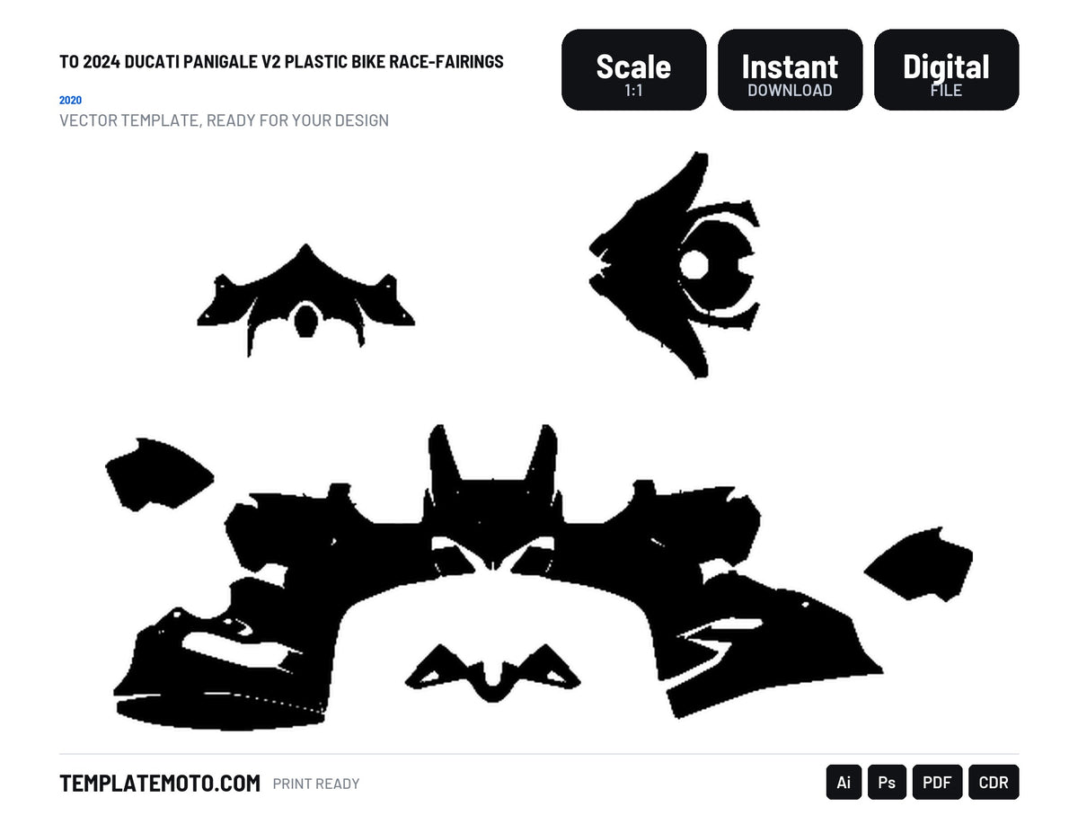TO 2024 DUCATI PANIGALE V2 PLASTIC BIKE RACE-FAIRINGS 2020 Graphics Template Vector, scale 1:1 vector file