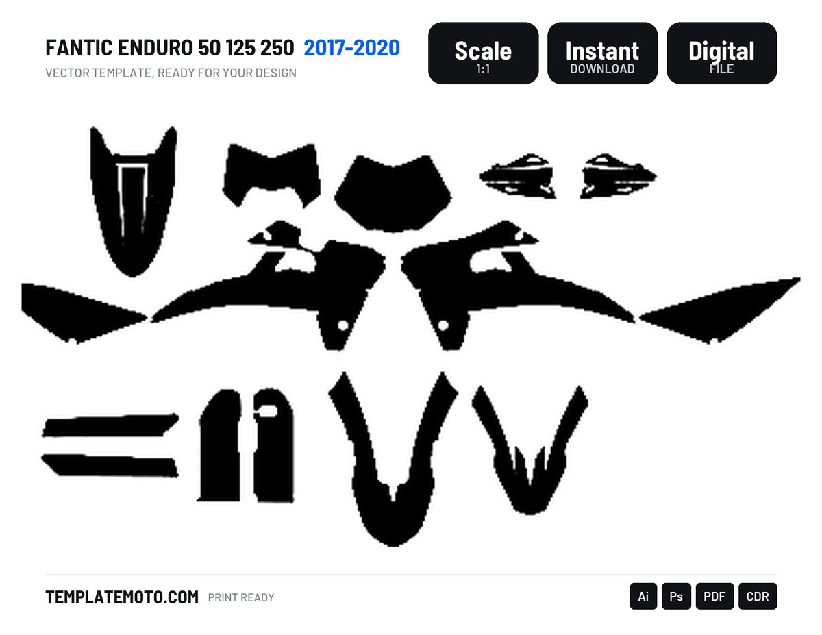 FANTIC ENDURO 50 125 250 2017-2020 Graphics Template Vector, scale 1:1 vector file