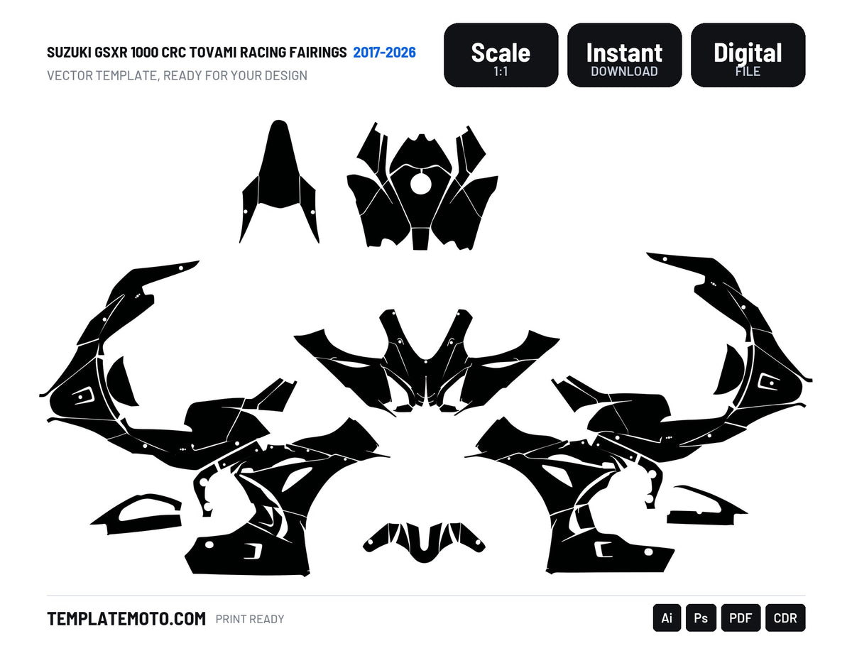 SUZUKI GSXR 1000 2017 TO 2026 CRC TOV TOVAMI Graphics Template Vector, scale 1:1 vector file