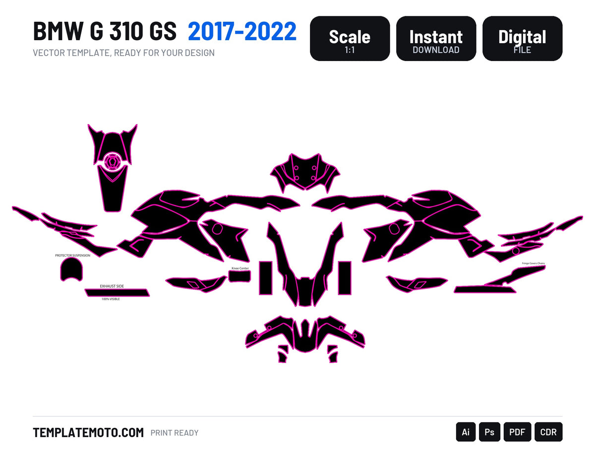 BMW 310 GS (2017-2022) Graphics Template Vector, scale 1:1 vector file